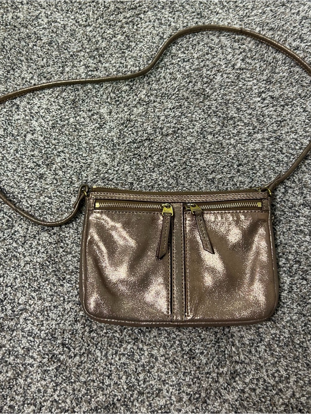 Fossil Erin Leather Metallic Purse Small Crossbody Rose Gold Travel